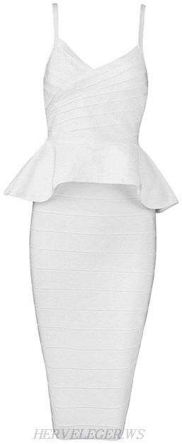 Herve Leger White Peplum Two Piece Bandage Dress