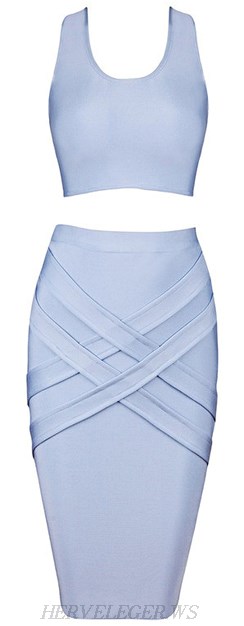 Herve Leger Blue Scoop Two Piece Bandage Dress
