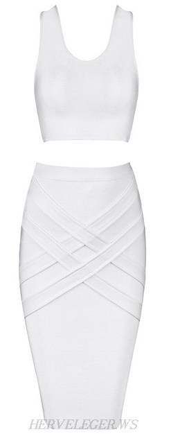 Herve Leger White Scoop Two Piece Bandage Dress