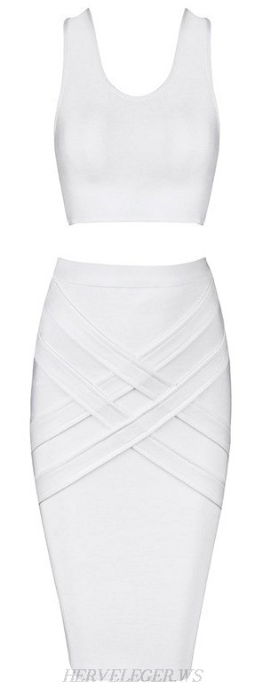 Herve Leger White Scoop Two Piece Bandage Dress