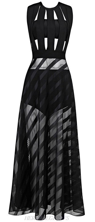 Herve Leger Black See Through Cut Out Bandage Dress