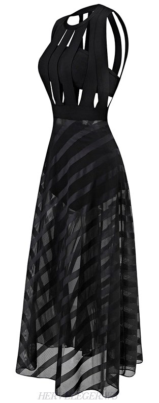 Herve Leger Black See Through Cut Out Bandage Dress