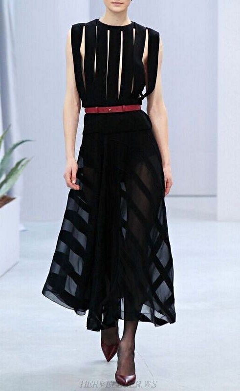 Herve Leger Black See Through Cut Out Bandage Dress