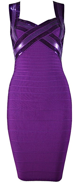 Herve Leger Purple Sequin Crisscross Bandage Dress