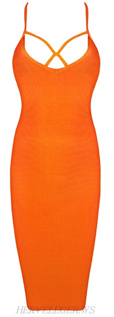 Herve Leger Orange Spaghetti Straps Bandage Dress