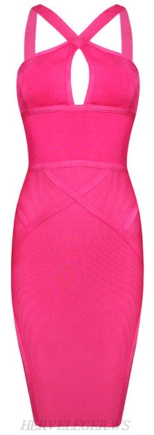 Herve Leger Pink Spaghetti Straps Bandage Dress
