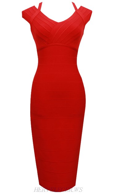 Herve Leger Red Strap Bandage Dress