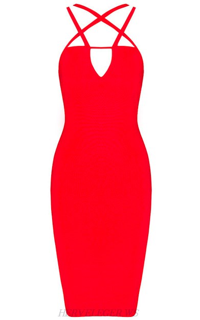 Herve Leger Red Strappy Back Bandage Dress