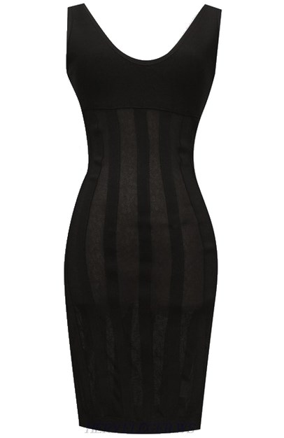 Herve Leger Black Striped Mesh Dress