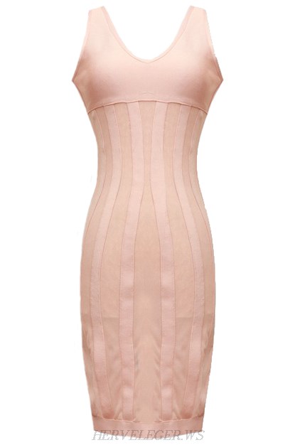 Herve Leger Nude Striped Mesh Dress