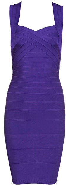Herve Leger Purple Sweetheart Bandage Dress