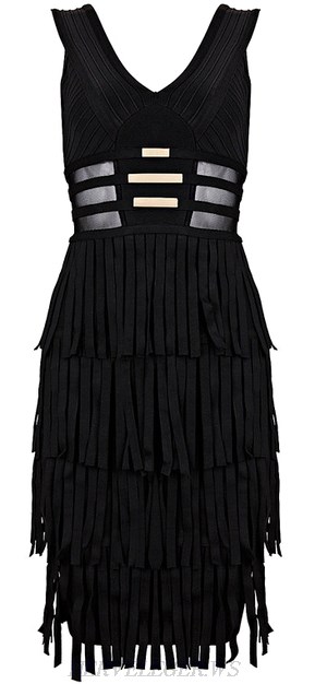 Herve Leger Black Tassel Bandage Dress