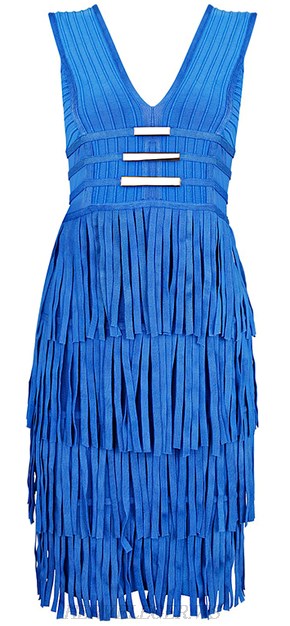 Herve Leger Blue Tassel Bandage Dress
