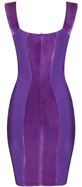 Herve Leger Purple Velvet Bandage Dress
