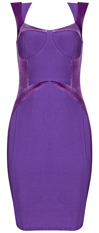 Herve Leger Purple Velvet Bandage Dress