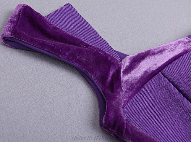 Herve Leger Purple Velvet Bandage Dress