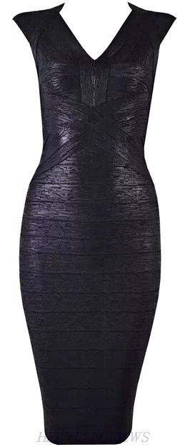 Herve Leger Black Woodgrain Foil Print Bandage Dress