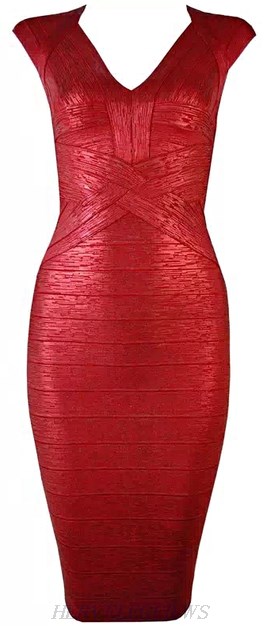 Herve Leger Red Woodgrain Foil Print Bandage Dress
