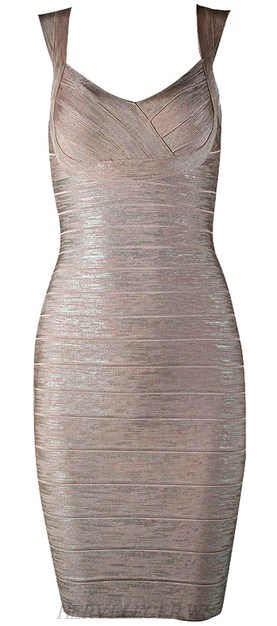 Herve Leger Pink Woodgrain Foil Print Signature Bandage Dress