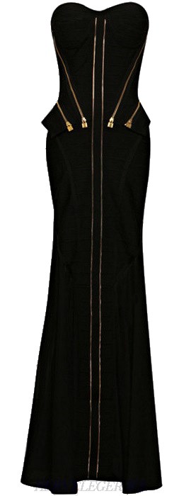 Herve Leger Black Zipper Embellished Bandeau Gown