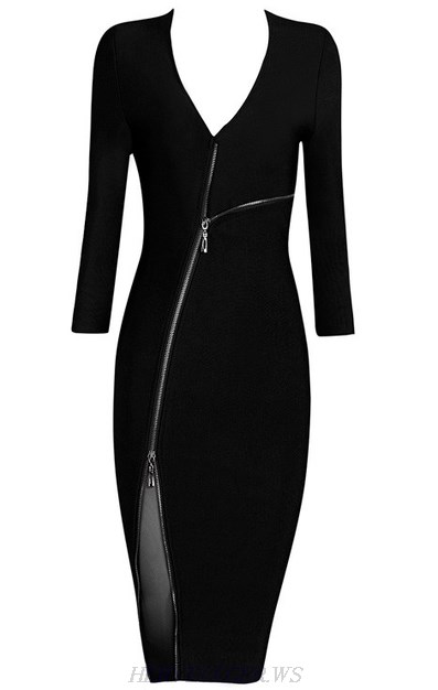 Herve Leger Black Zipper Embellished Dress
