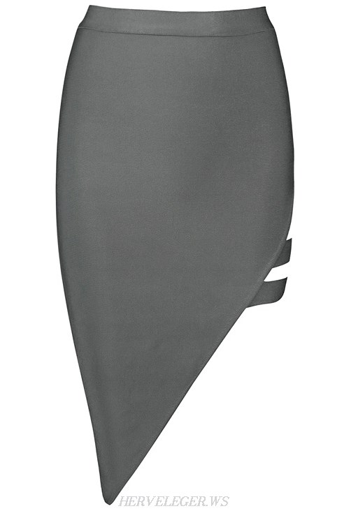 Herve Leger Grey Asymmetrical Cut Out Skirt