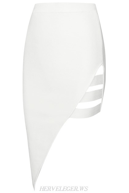 Herve Leger White Asymmetrical Cut Out Skirt