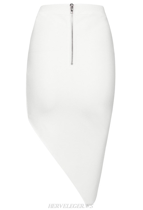Herve Leger White Asymmetrical Cut Out Skirt