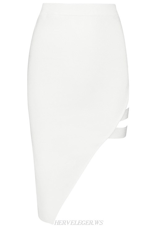 Herve Leger White Asymmetrical Cut Out Skirt