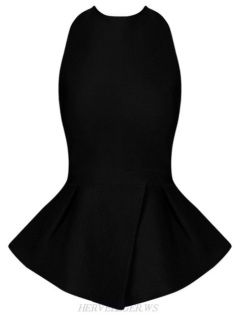 Herve Leger Black Backless Peplum Top