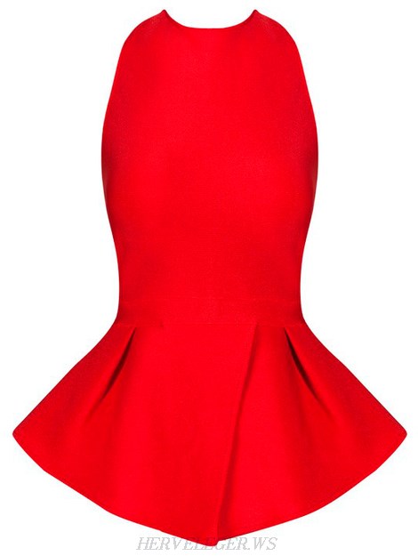 Herve Leger Red Backless Peplum Top