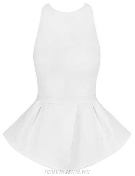 Herve Leger White Backless Peplum Top
