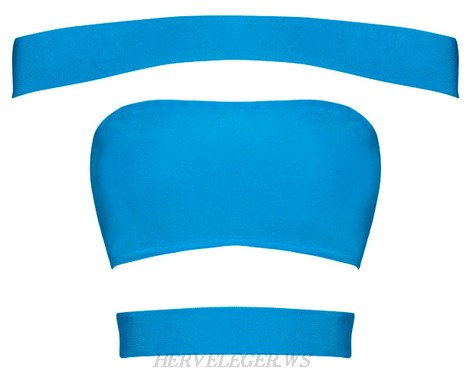 Herve Leger Blue Bardot Cutout Panel Top