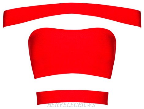 Herve Leger Red Bardot Cutout Panel Top