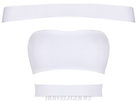 Herve Leger White Bardot Cutout Panel Top