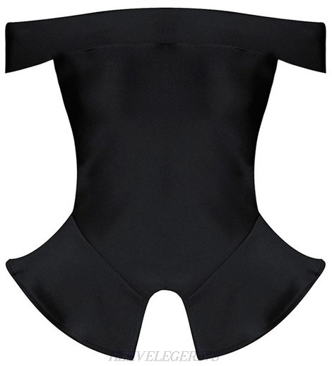 Herve Leger Black Bardot Peplum Top