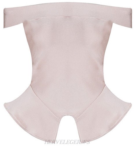Herve Leger Nude Bardot Peplum Top