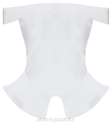 Herve Leger White Bardot Peplum Top