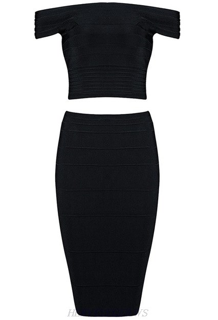 Herve Leger Black Bardot Two Piece Dress