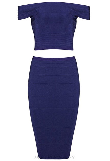 Herve Leger Blue Bardot Two Piece Dress