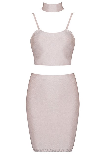 Herve Leger Nude Choker Detail Two Piece Dress