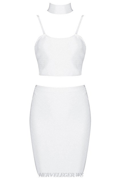 Herve Leger White Choker Detail Two Piece Dress