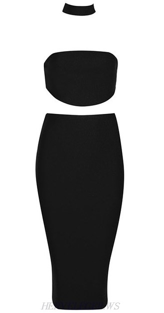Herve Leger Black Choker Neck Two Piece Dress