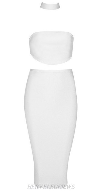 Herve Leger White Choker Neck Two Piece Dress