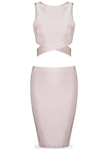 Herve Leger Nude Crossed Detail Two Piece Dress
