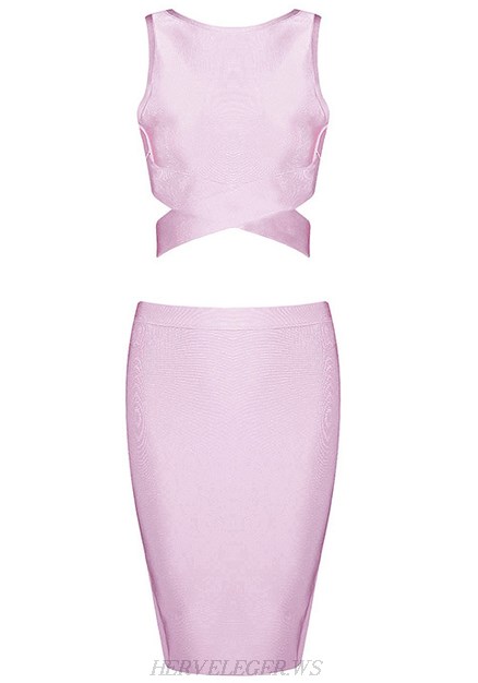 Herve Leger Pink Crossed Detail Two Piece Dress