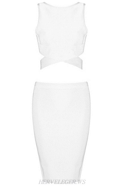 Herve Leger White Crossed Detail Two Piece Dress