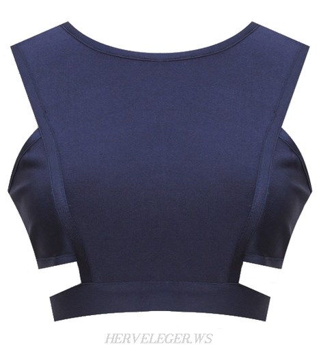 Herve Leger Navy Blue Cut Out Top