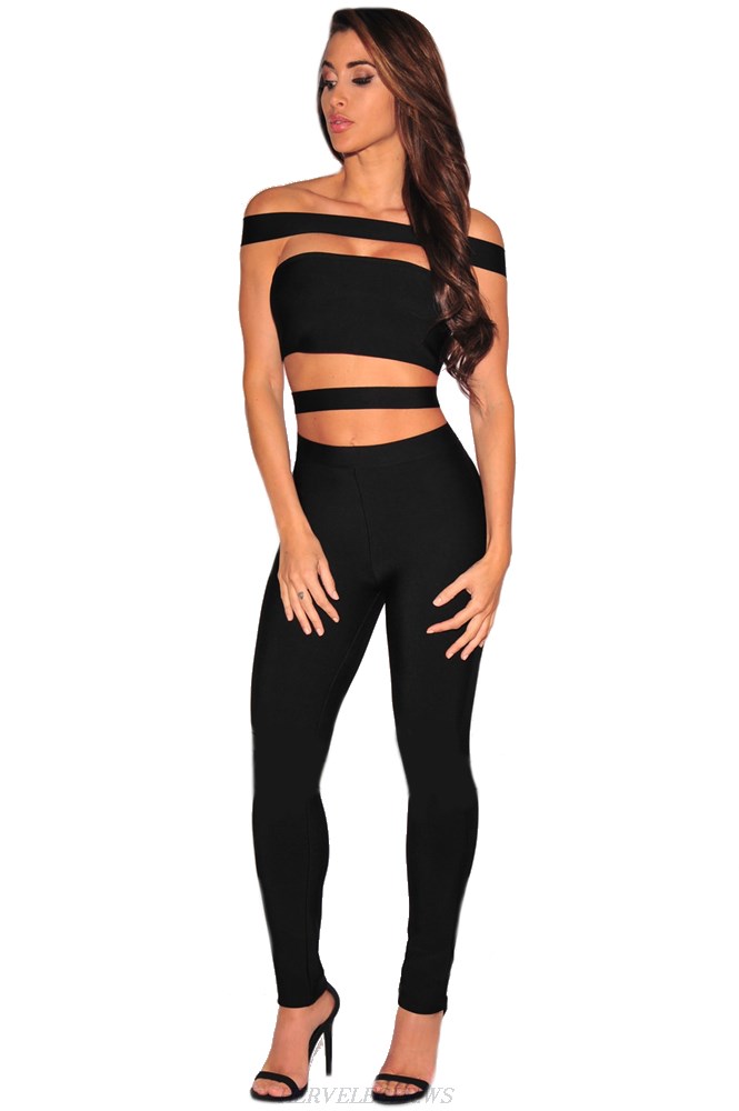 Herve Leger Black Strapless Cut Out Panel Jumpsuit