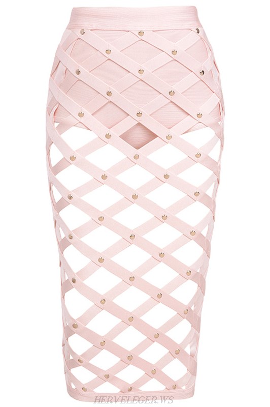 Herve Leger Pink Cut Out Studded Skirt